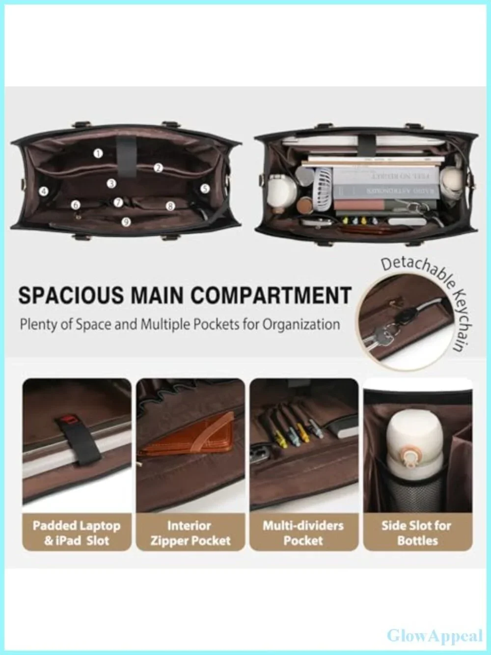 Laptop Tote Bag for Women with Cup Holder, PU Leather Work Bag